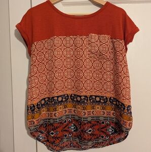 Women's Orangy Red Patterned Top